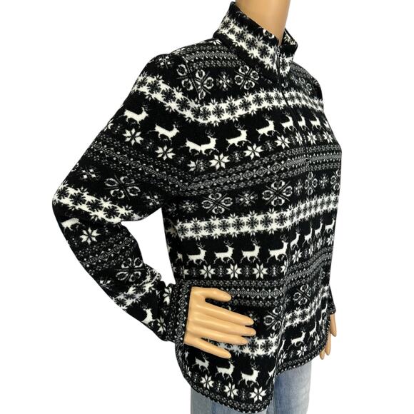 Talbots Winter Fair Isle Half Zip Mockneck Fleece Pullover Black Petite Size LP - Picture 3 of 10